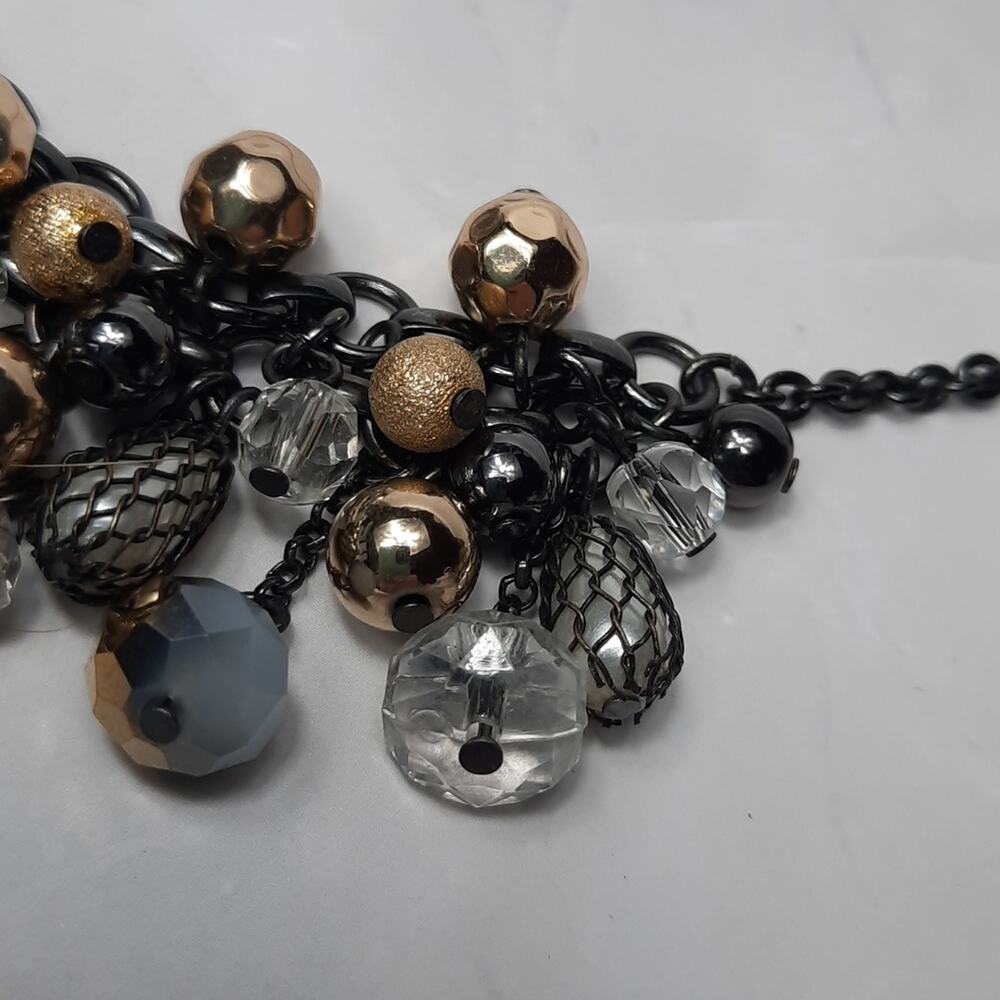 Cluster Bead Bib Necklace Gold/Blue - Picture 3 of 7
